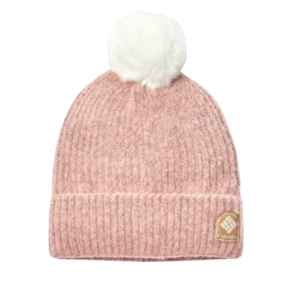 Columbia Pink Beanie Fleece Lined Pom Winter Blur Pink Peach Blossom OS